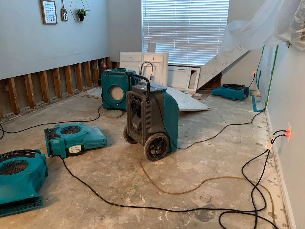 Dehumidifier in flood-cut room for Water Damage Restoration in Paradise